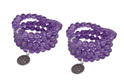 Amethyst Beads Mala Bracelet, 108 Prayer Beads Necklace (Intuition and Psychic Abilities)