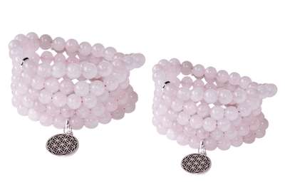 Rose Quartz Beads Mala Bracelet, 108 Prayer Beads Necklace (Love and Inner Peace)