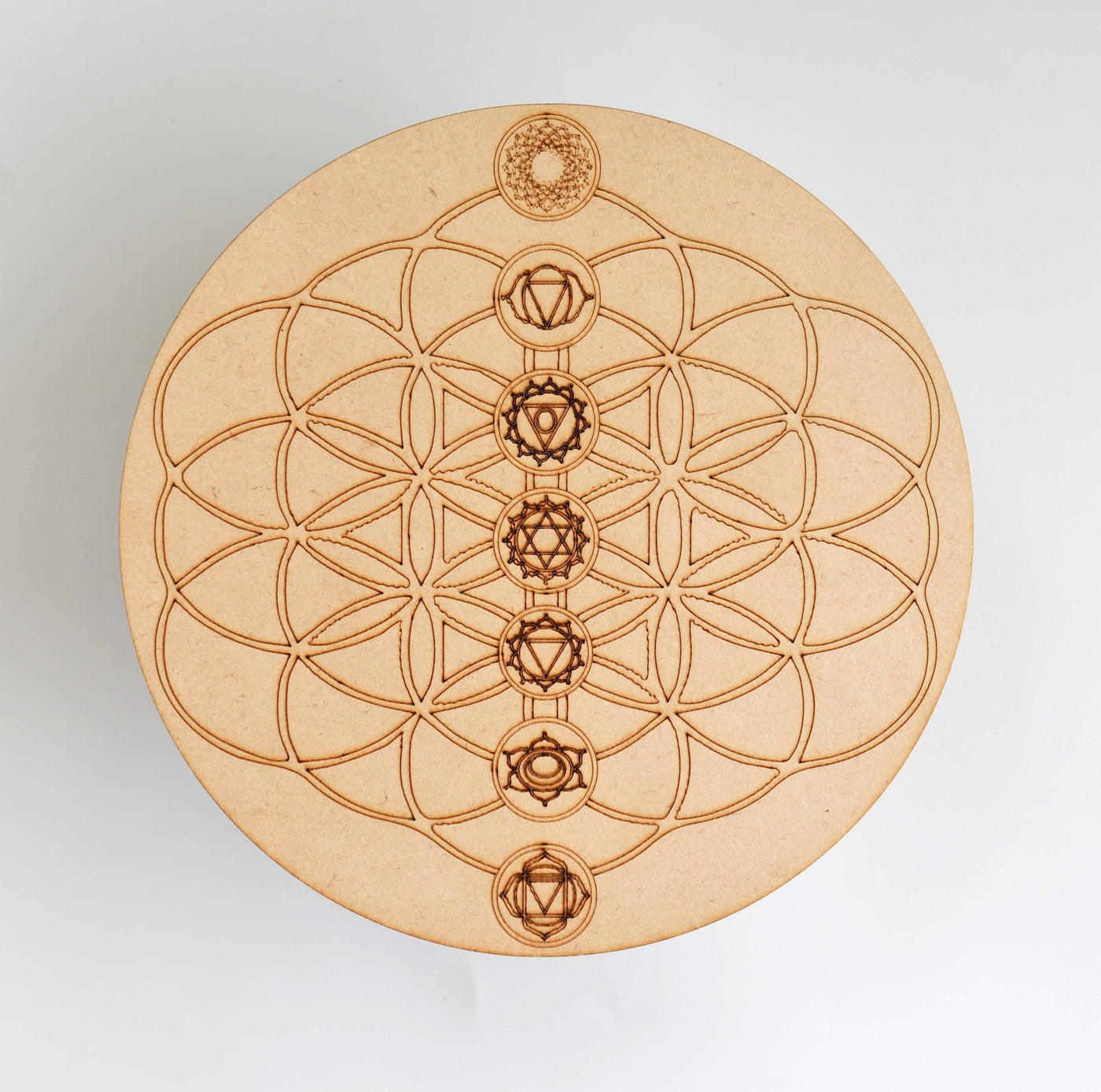 Sacred Geometry Crystal Grid Board, 6" Wooden Crystal Grid Plate