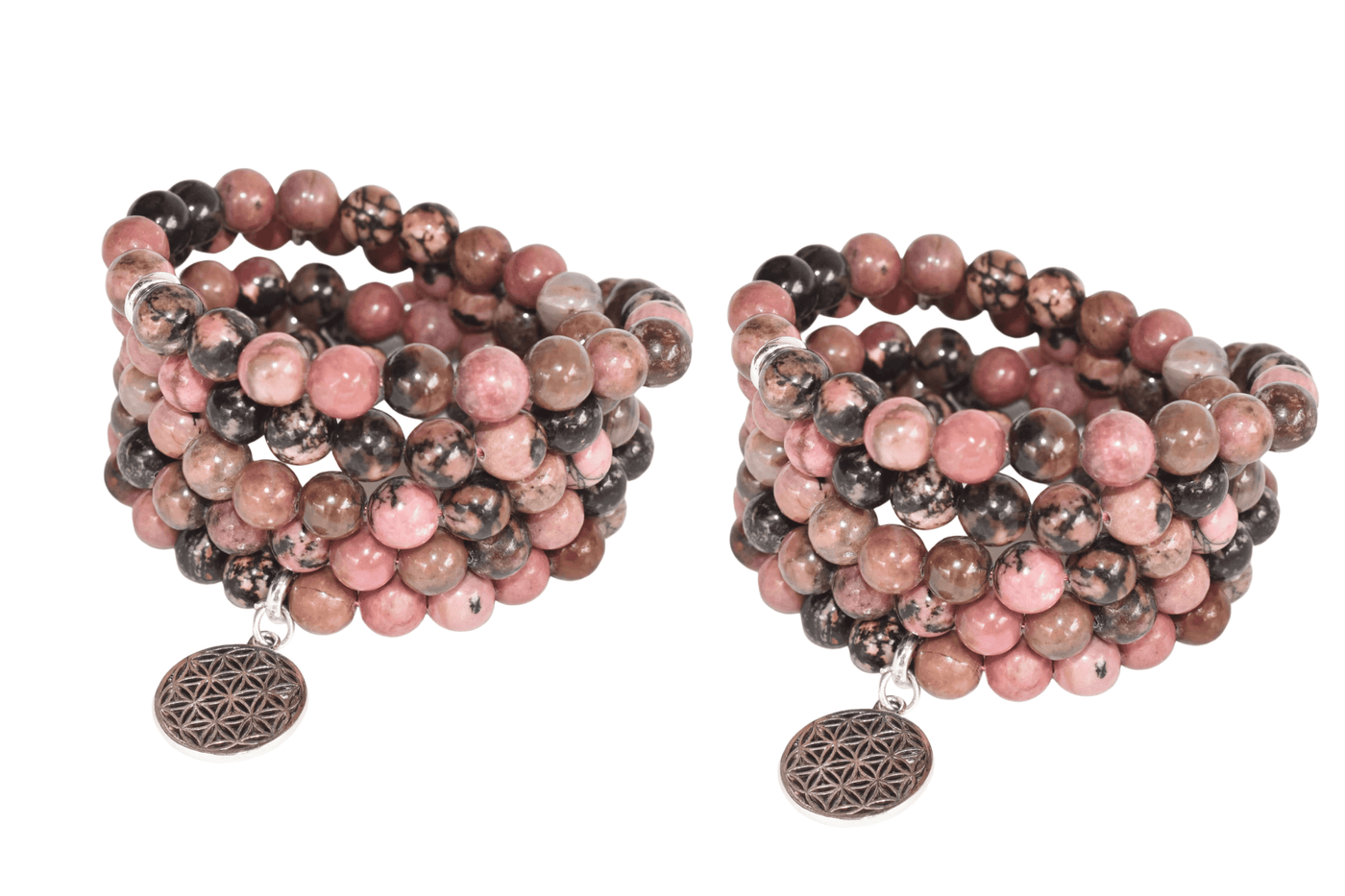 Rhodonite Beads Mala Bracelet, 108 Prayer Beads Necklace (Balances yin-yang and Compassion)