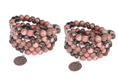 Rhodonite Beads Mala Bracelet, 108 Prayer Beads Necklace (Balances yin-yang and Compassion)