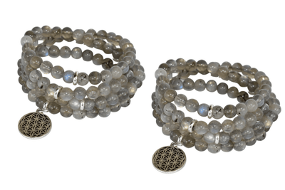 Labradorite Beads Mala Bracelet, 108 Prayer Beads Necklace (Aura Protection and Strength )