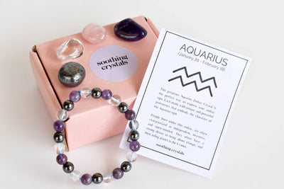 AQUARIUS Zodiac Crystal Kit, Aquarius Birthstones Tumbled Stones Set, Aquarius Gifts