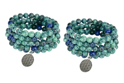 Azurite Malachite Beads Mala Bracelet, 108 Prayer Beads Necklace (Trauma and Calming)