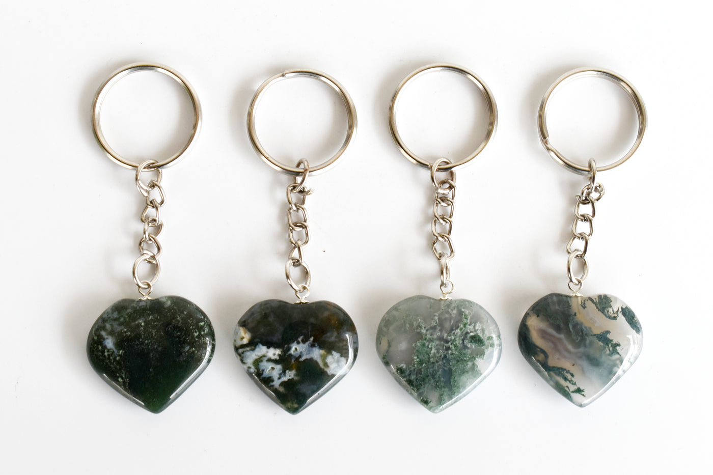 Moss Agate Key Chain, Gemstone Keychain Crystal Key Ring (Trust and Self-Discipline)