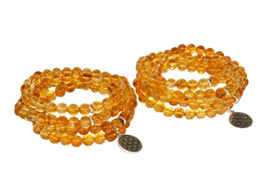 Heated Citrine Beads Mala Bracelet, 108 Prayer Beads Necklace (Prosperity and Success)