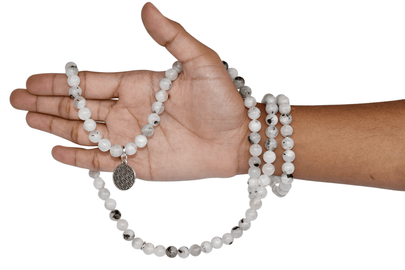 Rainbow Moonstone Beads Mala Bracelet, 108 Prayer Beads Necklace (Creativity and Compassion)