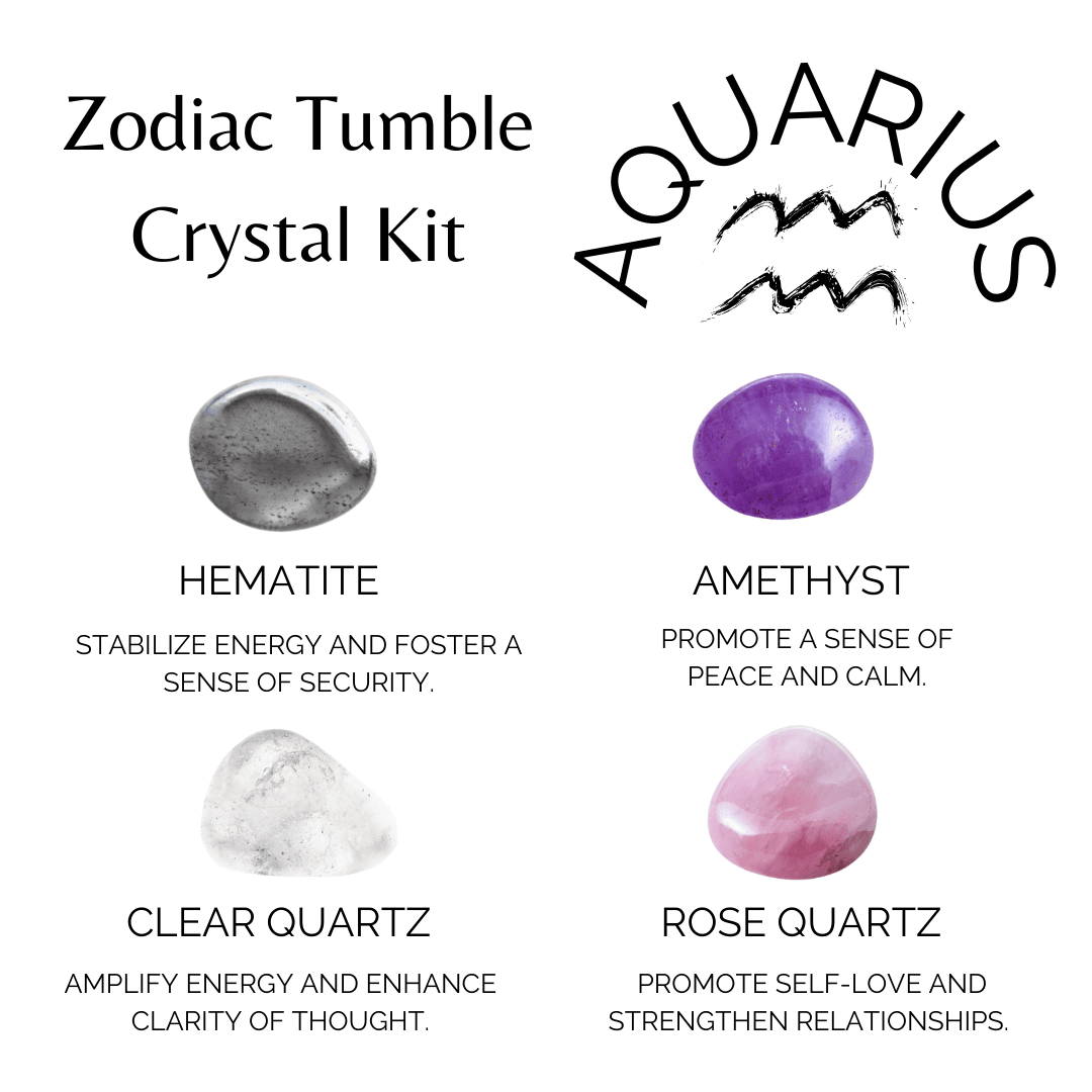 AQUARIUS Zodiac Crystal Kit, Aquarius Birthstones Tumbled Stones Set, Aquarius Gifts