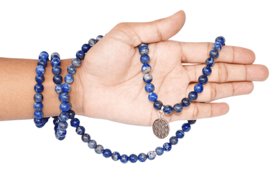 Lapis Lazuli Beads Mala Bracelet, 108 Prayer Beads Necklace (Truth and Confidence)