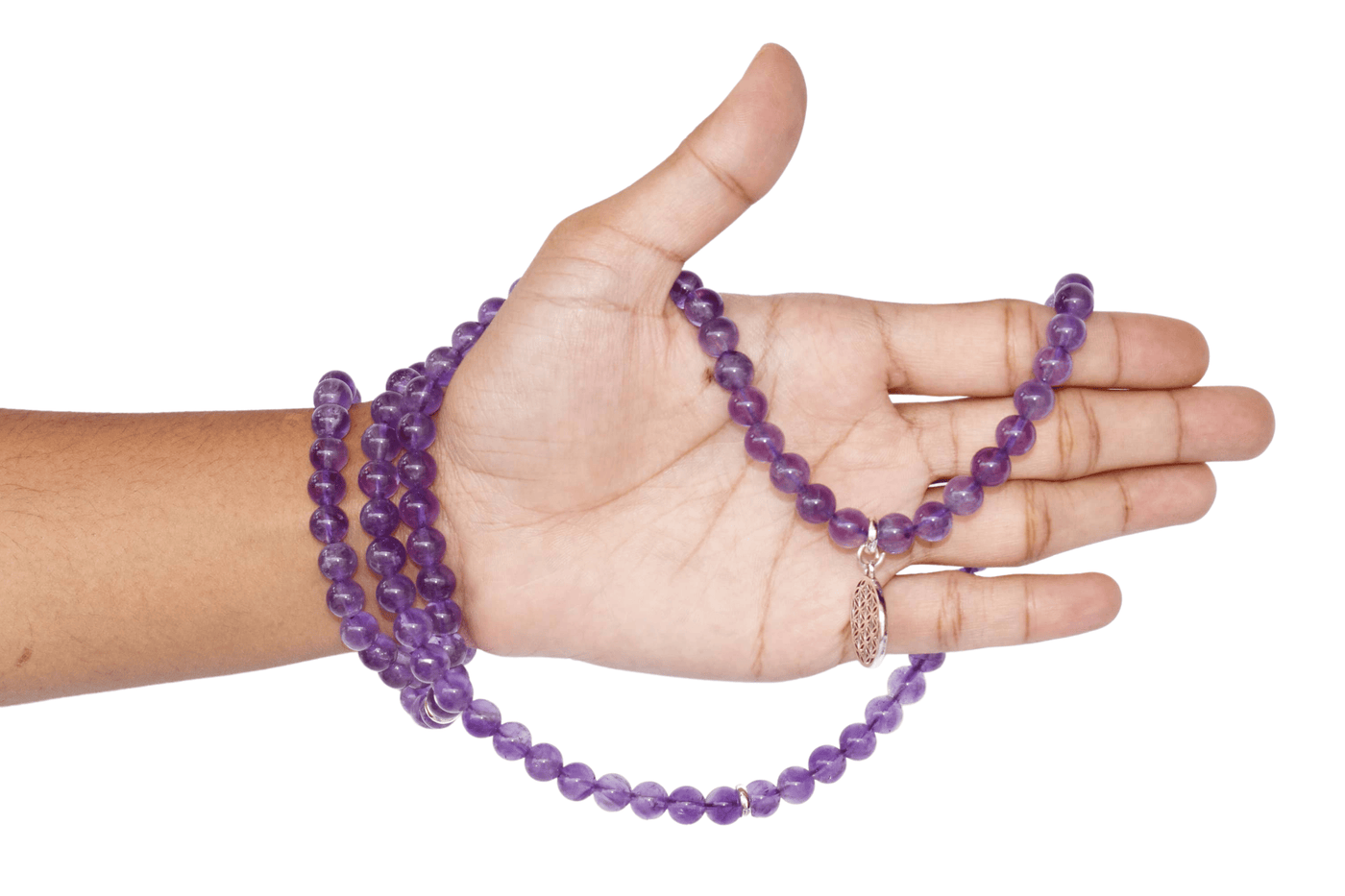 Amethyst Beads Mala Bracelet, 108 Prayer Beads Necklace (Intuition and Psychic Abilities)