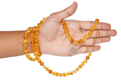 Heated Citrine Beads Mala Bracelet, 108 Prayer Beads Necklace (Prosperity and Success)