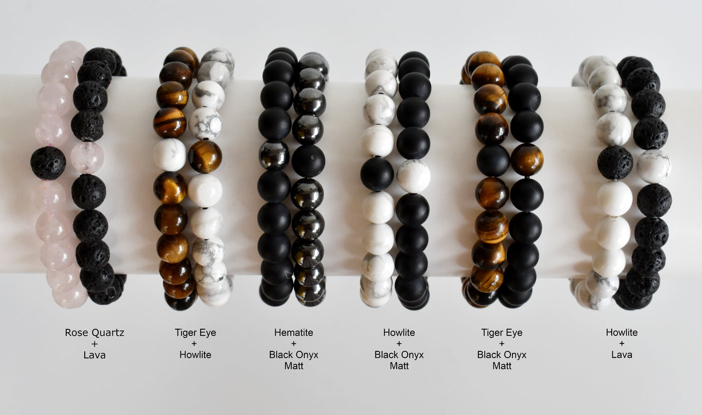 Tiger Eye Howlite Couple Bracelets, Anniversary Gift (Prosperity and Truth)