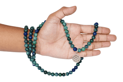 Azurite Malachite Beads Mala Bracelet, 108 Prayer Beads Necklace (Trauma and Calming)