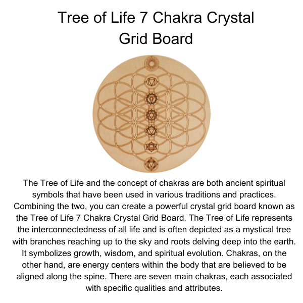 Tree of Life with 7 Chakras Crystal Grid Board, 6" Wooden Crystal Grid Plate