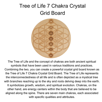 Tree of Life with 7 Chakras Crystal Grid Board, 6" Wooden Crystal Grid Plate