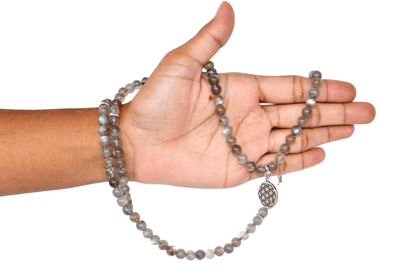 Labradorite Beads Mala Bracelet, 108 Prayer Beads Necklace (Aura Protection and Strength )