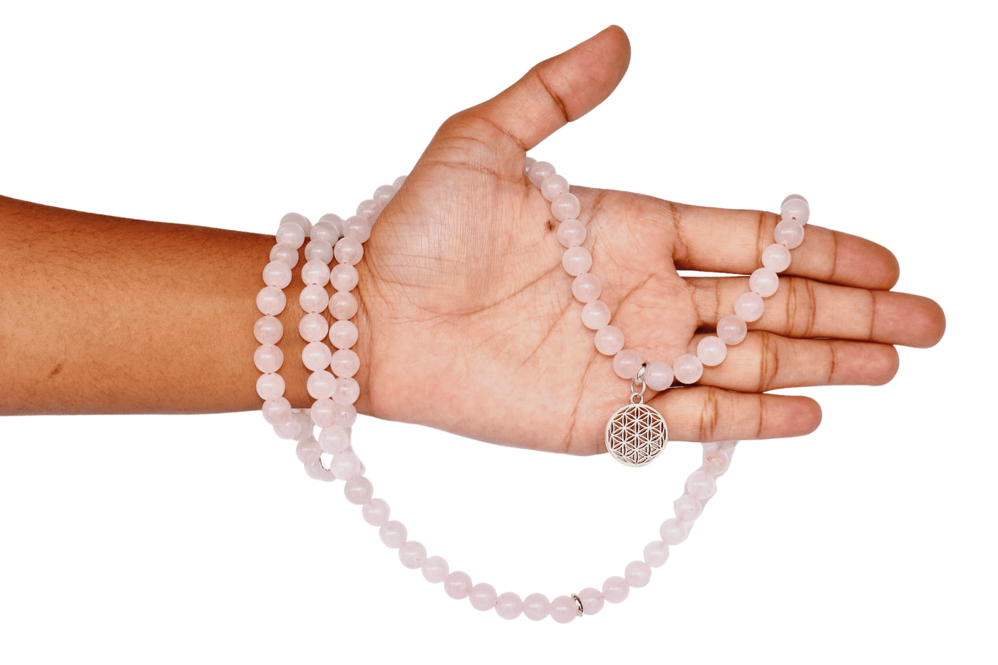 Rose Quartz Beads Mala Bracelet, 108 Prayer Beads Necklace (Love and Inner Peace)