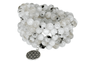 Rainbow Moonstone Beads Mala Bracelet, 108 Prayer Beads Necklace (Creativity and Compassion)