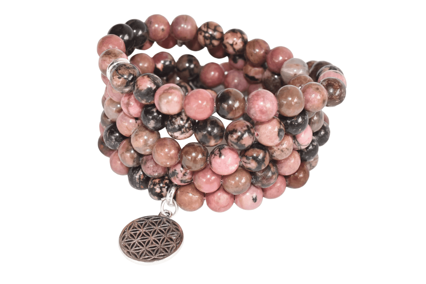 Rhodonite Beads Mala Bracelet, 108 Prayer Beads Necklace (Balances yin-yang and Compassion)