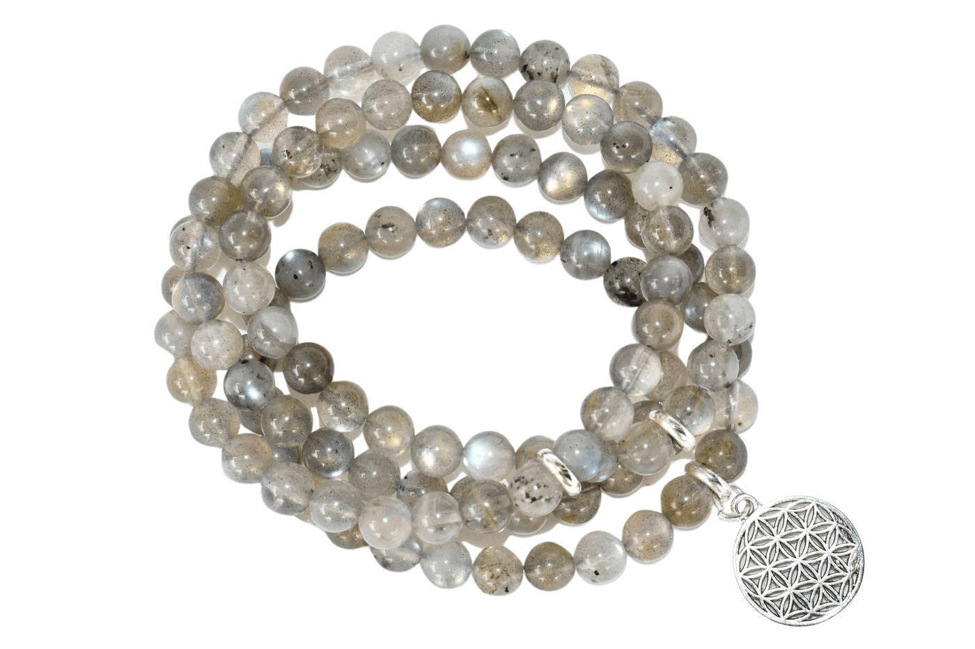 Labradorite Beads Mala Bracelet, 108 Prayer Beads Necklace (Aura Protection and Strength )