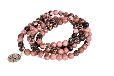 Rhodonite Beads Mala Bracelet, 108 Prayer Beads Necklace (Balances yin-yang and Compassion)