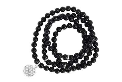 Black Tourmaline Beads Mala Bracelet, 108 Prayer Beads Necklace (Physical Ailments and Growth)