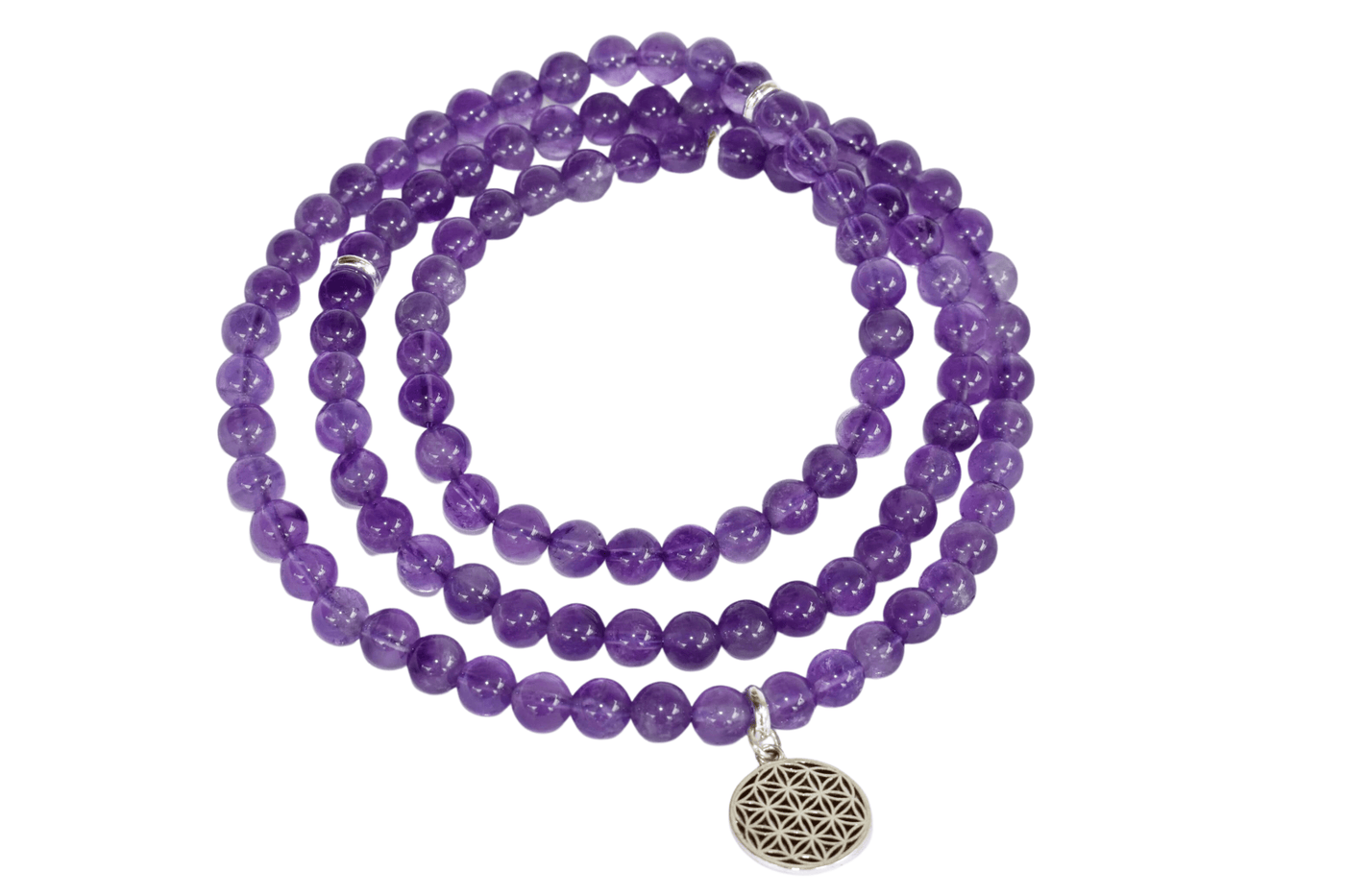 Amethyst Beads Mala Bracelet, 108 Prayer Beads Necklace (Intuition and Psychic Abilities)