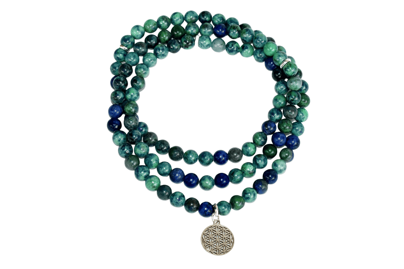 Azurite Malachite Beads Mala Bracelet, 108 Prayer Beads Necklace (Trauma and Calming)