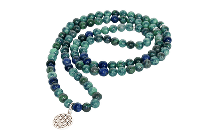 Azurite Malachite Beads Mala Bracelet, 108 Prayer Beads Necklace (Trauma and Calming)