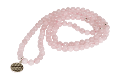 Rose Quartz Beads Mala Bracelet, 108 Prayer Beads Necklace (Love and Inner Peace)