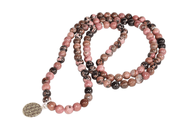 Rhodonite Beads Mala Bracelet, 108 Prayer Beads Necklace (Balances yin-yang and Compassion)