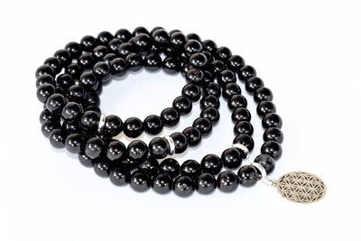 Black Tourmaline Beads Mala Bracelet, 108 Prayer Beads Necklace (Physical Ailments and Growth)