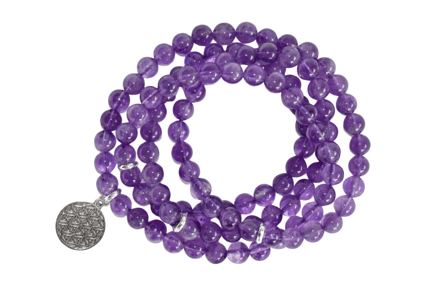 Amethyst Beads Mala Bracelet, 108 Prayer Beads Necklace (Intuition and Psychic Abilities)