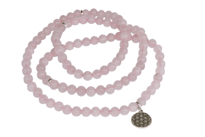 Rose Quartz Beads Mala Bracelet, 108 Prayer Beads Necklace (Love and Inner Peace)