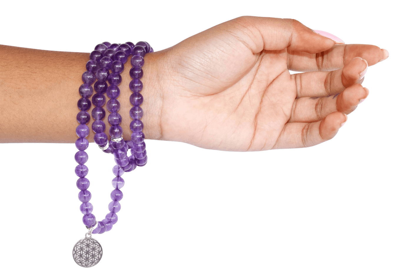 Amethyst Beads Mala Bracelet, 108 Prayer Beads Necklace (Intuition and Psychic Abilities)