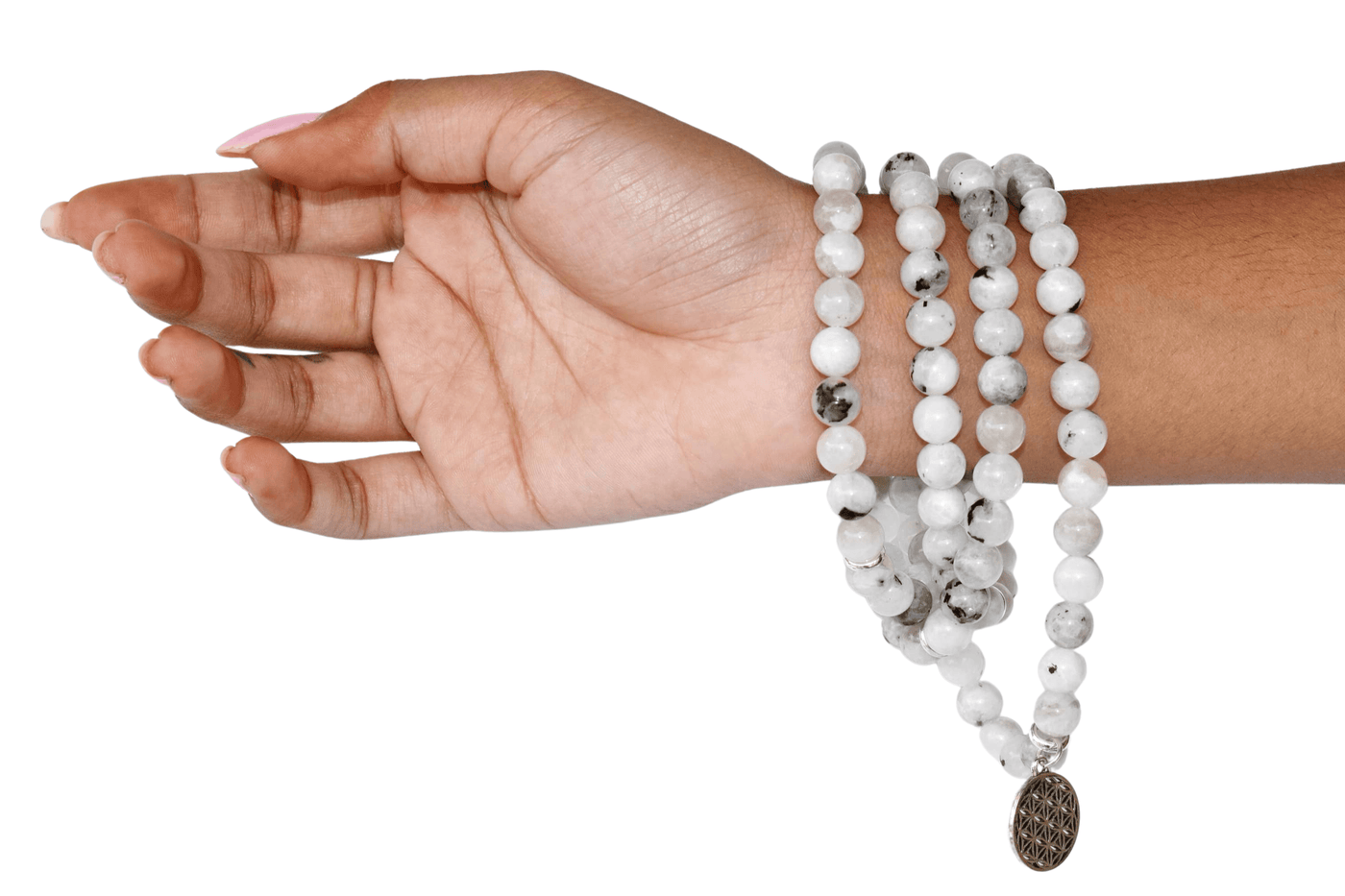 Rainbow Moonstone Beads Mala Bracelet, 108 Prayer Beads Necklace (Creativity and Compassion)