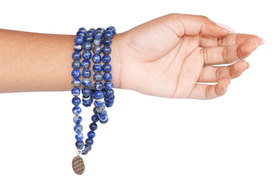 Lapis Lazuli Beads Mala Bracelet, 108 Prayer Beads Necklace (Truth and Confidence)