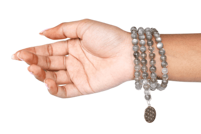 Labradorite Beads Mala Bracelet, 108 Prayer Beads Necklace (Aura Protection and Strength )