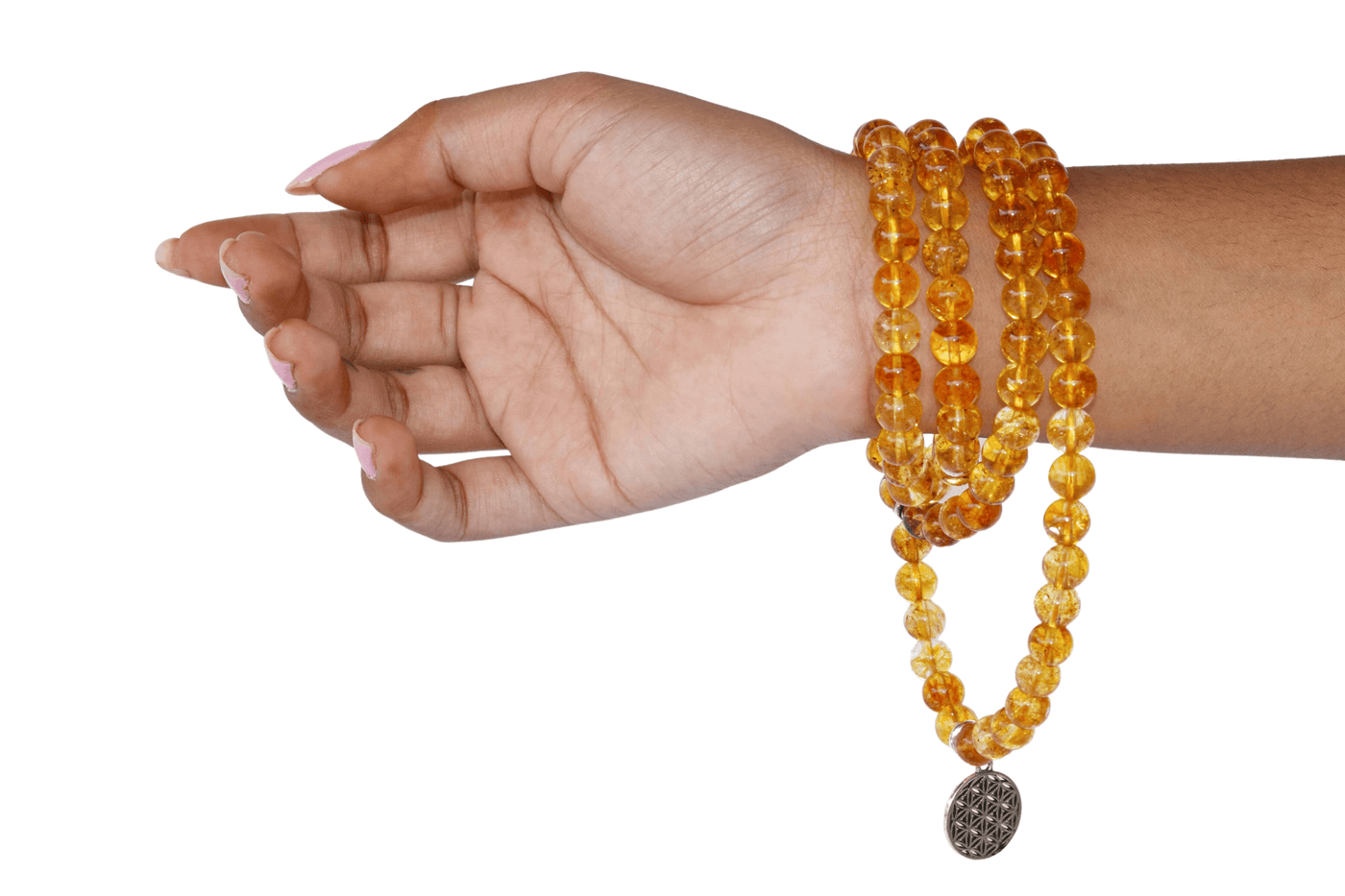 Heated Citrine Beads Mala Bracelet, 108 Prayer Beads Necklace (Prosperity and Success)