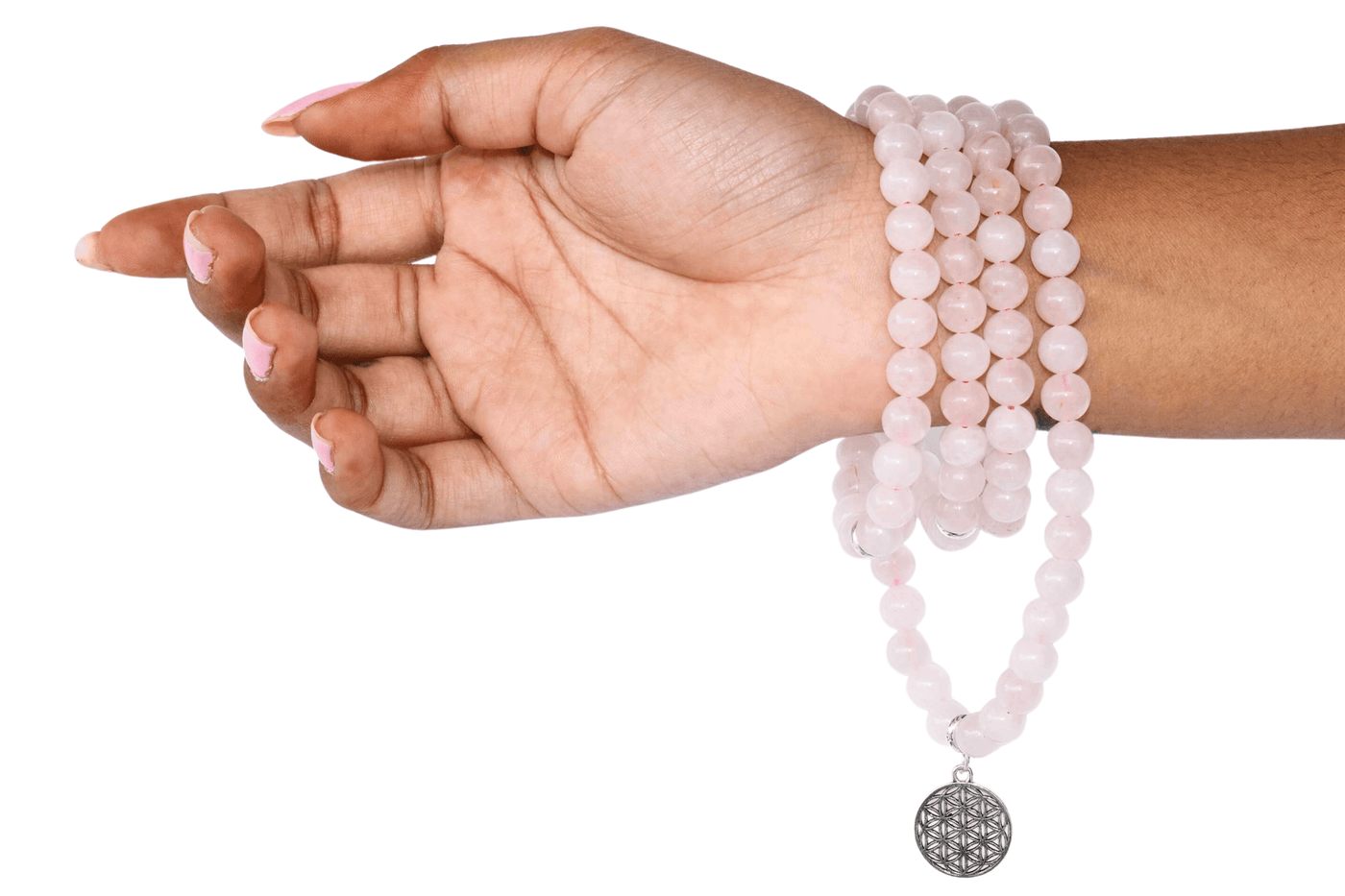 Rose Quartz Beads Mala Bracelet, 108 Prayer Beads Necklace (Love and Inner Peace)