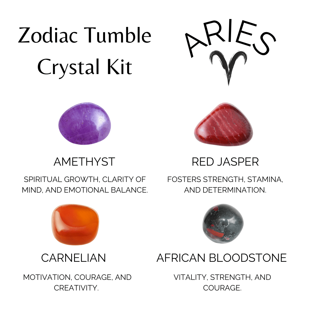 ARIES Zodiac Crystal Kit, Aries Birthstones Tumbled Stones Set, Aries Stones Gifts