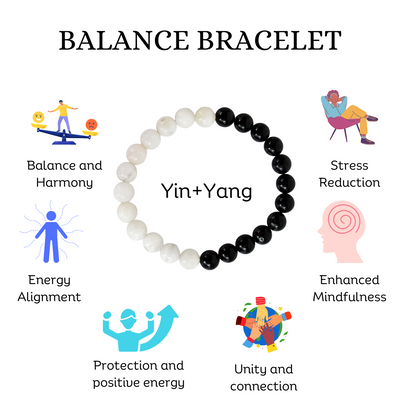 Yin Yang Balance Crystal Bracelet, Selenite, Black Tourmaline Crystal Healing Spiritual Support Balance