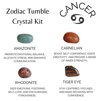 CANCER Zodiac Crystal Kit, CANCER Birthstones Tumbled Stone Set, Cancer Gifts