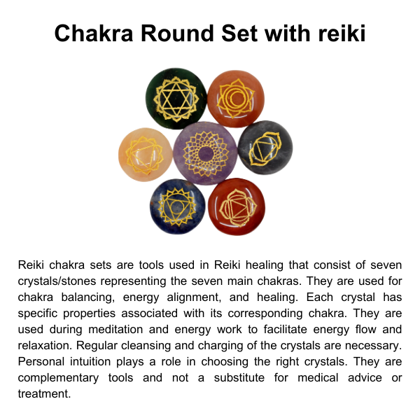 Chakra Crystals Set, Round Reiki 7 Chakra Stones Set, Wooden Grid Plate, Selenite Log