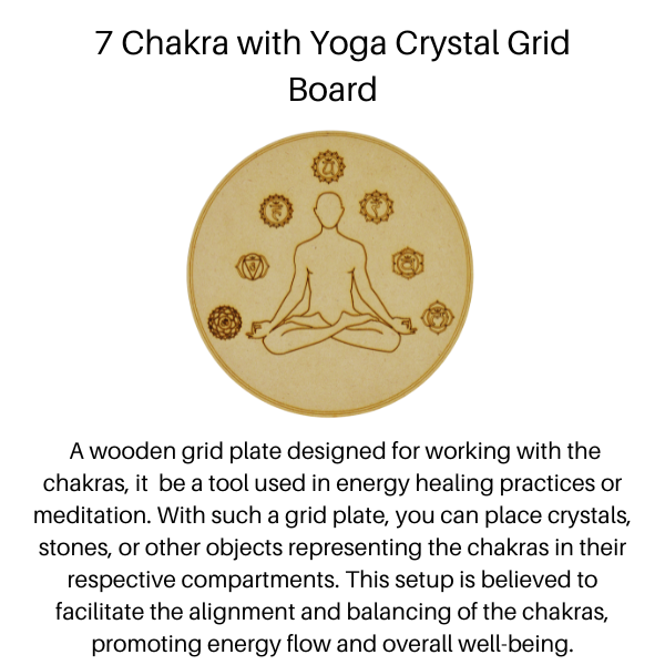 7 Chakra Yoga Crystal Grid Board, 6" Wooden Crystal Grid Plate