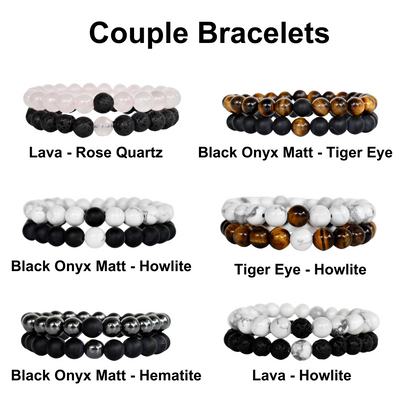 Hematite Black Onyx Matt Couple Bracelets, Anniversary Gift (Manifestation and Confidence)