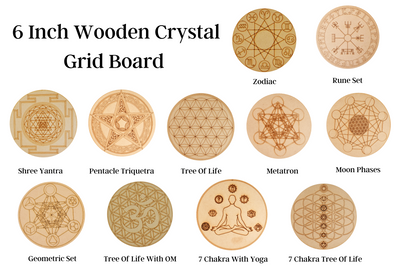 Tree of Life with 7 Chakras Crystal Grid Board, 6" Wooden Crystal Grid Plate