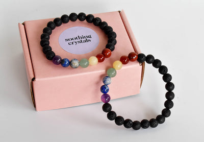 7 Chakra Diffuser Bracelet, Lava with 7 Chakra's Cruystals Beads Diffuser Jewelry, Aromatherapy, Essential Oil Bracelet, Spiritual Gift, Yoga Gift for Her,