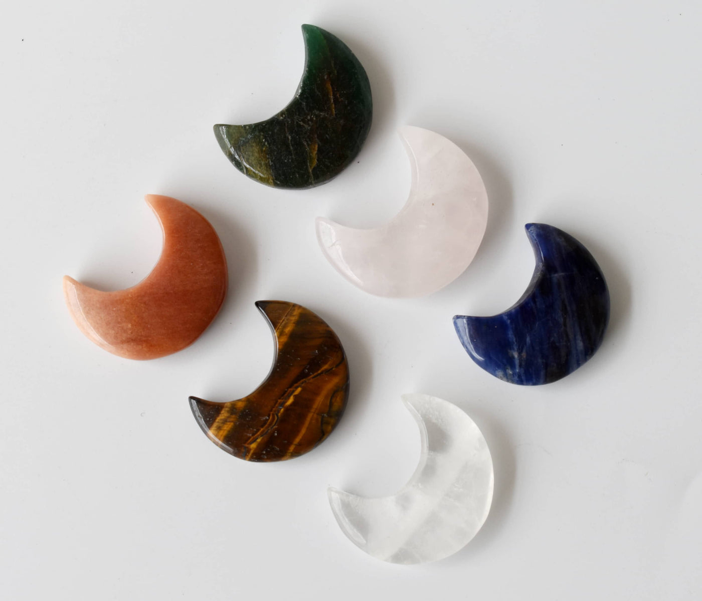 Natural Polished Crystal Moons, Hand Carved Crescent Moon Shaped Gemstones