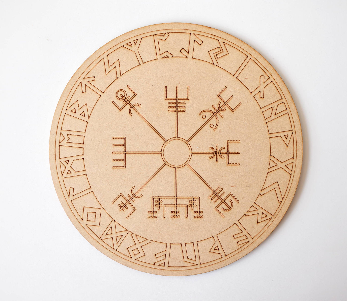 Norse Runes Crystal Grid Board, Wooden 6" Vegvisir Grid Plate